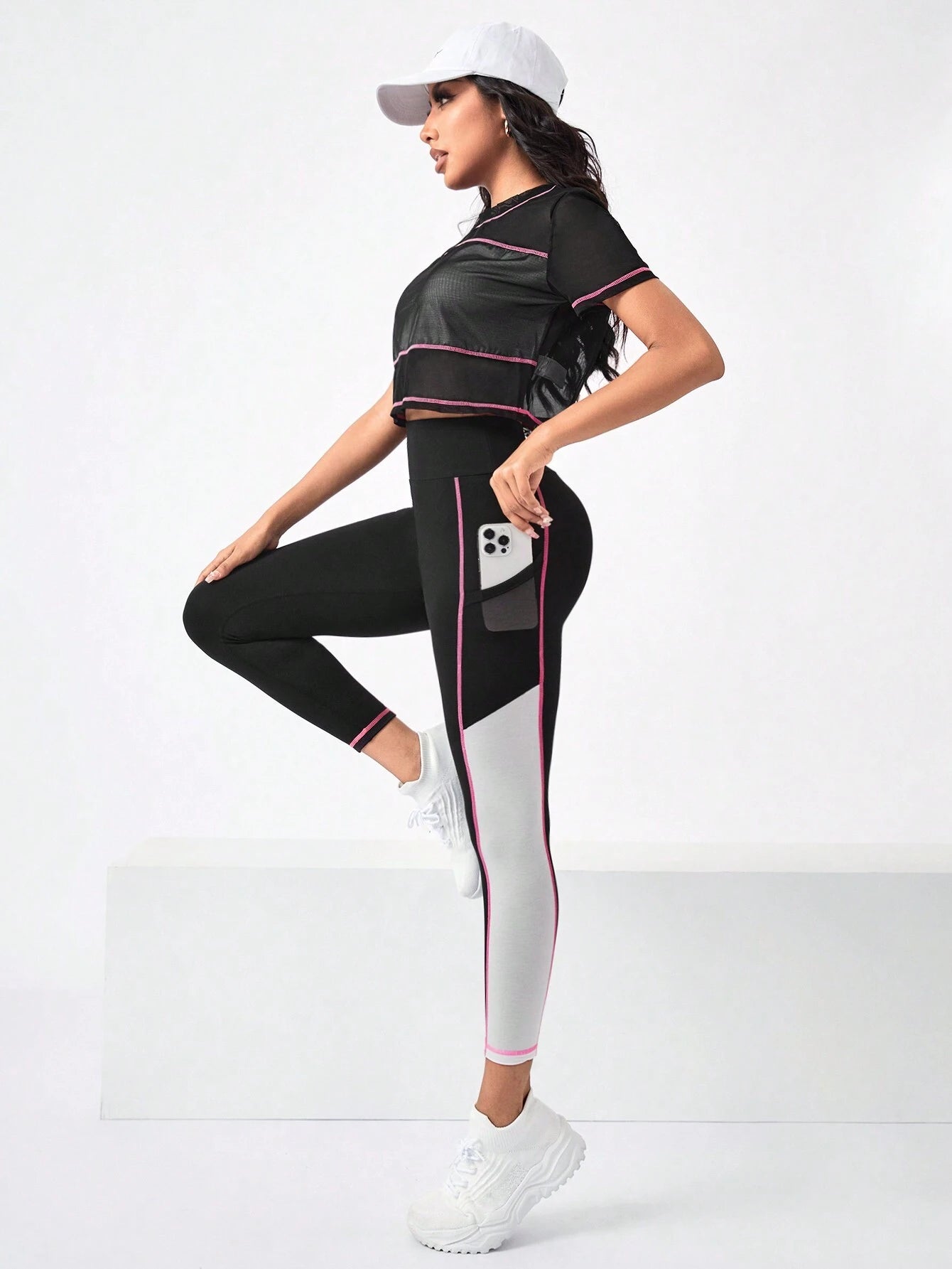  | SHEIN Running Colorblock Sports Tee & Phone Pocket Side Leggings | Leggings | Shein | OneHub