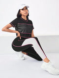  | SHEIN Running Colorblock Sports Tee & Phone Pocket Side Leggings | Leggings | Shein | OneHub