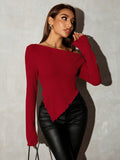 SHEIN SXY Grunge Asymmetrical Neck Rib-Knit Tee,Fall Women Going Out Tops