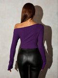  | SHEIN SXY Grunge Asymmetrical Neck Rib-Knit Tee,Fall Womengoing Out Tops | Top | Shein | OneHub