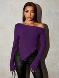  | SHEIN SXY Grunge Asymmetrical Neck Rib-Knit Tee,Fall Womengoing Out Tops | Top | Shein | OneHub
