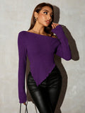  | SHEIN SXY Grunge Asymmetrical Neck Rib-Knit Tee,Fall Womengoing Out Tops | Top | Shein | OneHub