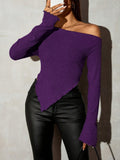  | SHEIN SXY Grunge Asymmetrical Neck Rib-Knit Tee,Fall Womengoing Out Tops | Top | Shein | OneHub