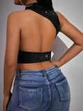  | SHEIN SXY Mock Neck Glitter Crop Halter Top | Top | Shein | OneHub