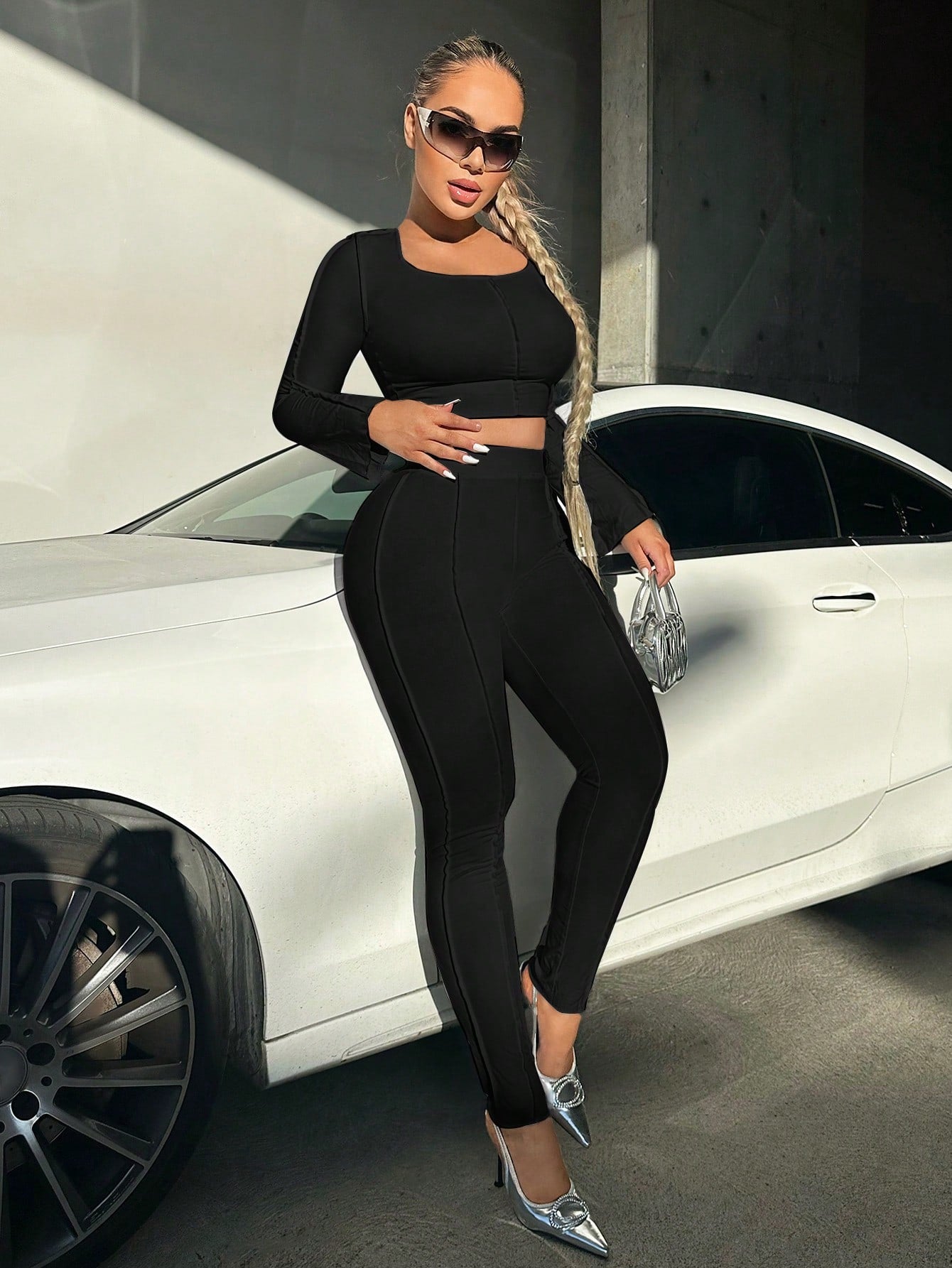  | SHEIN SXY Solid Crop Tee & High Waist Leggings | Jumpsuit | Shein | OneHub