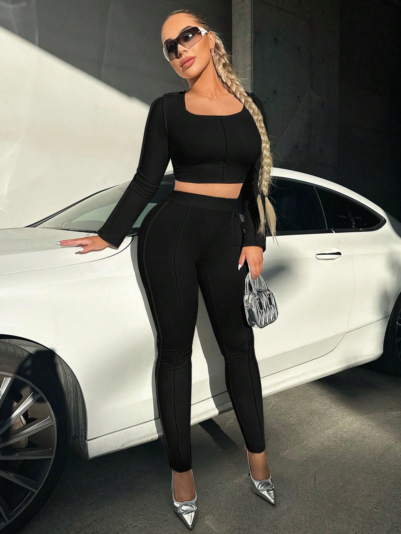  | SHEIN SXY Solid Crop Tee & High Waist Leggings | Jumpsuit | Shein | OneHub