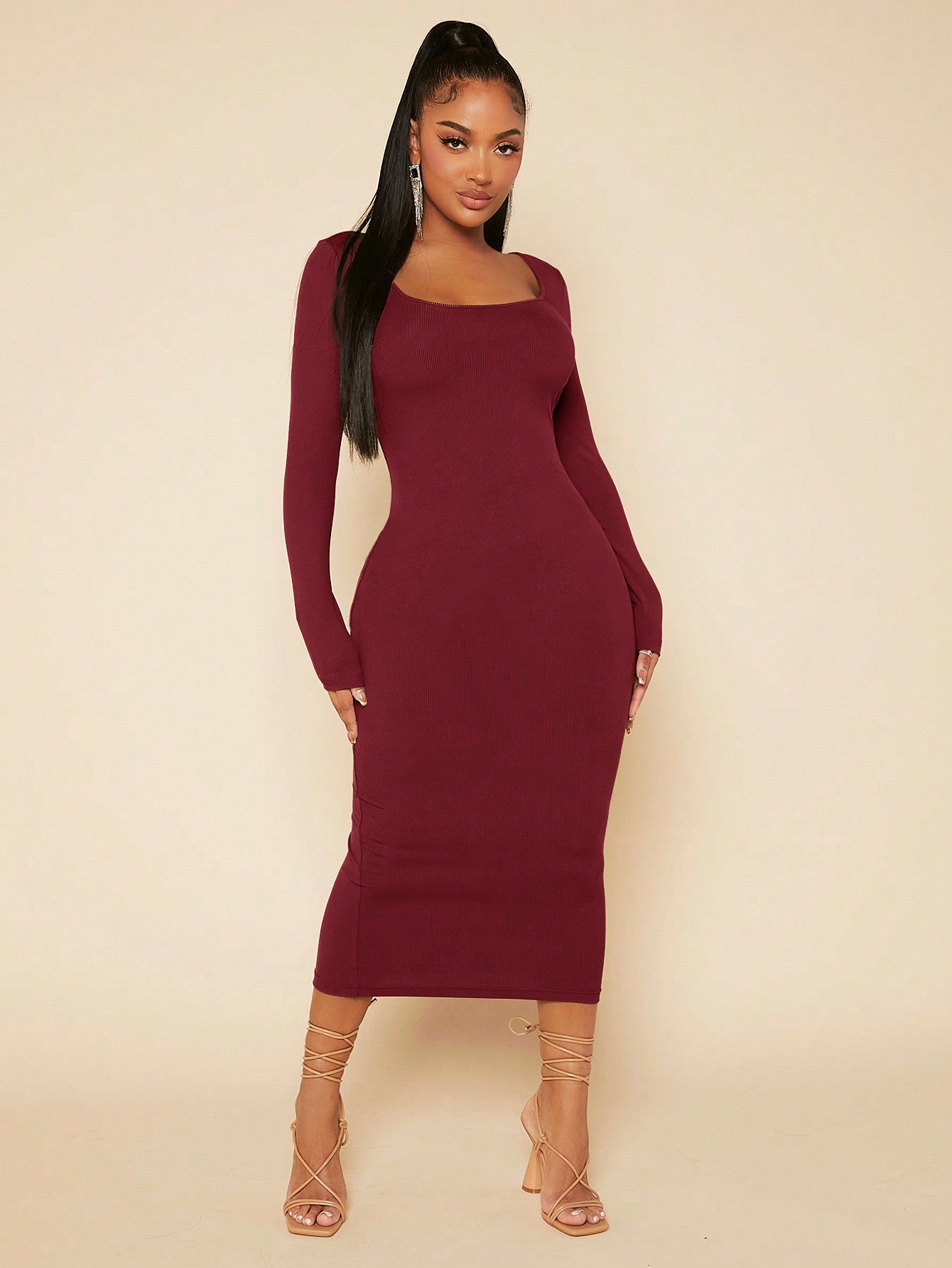  | SHEIN SXY Solid Square Neck Bodycon Dress | Dress | Shein | OneHub