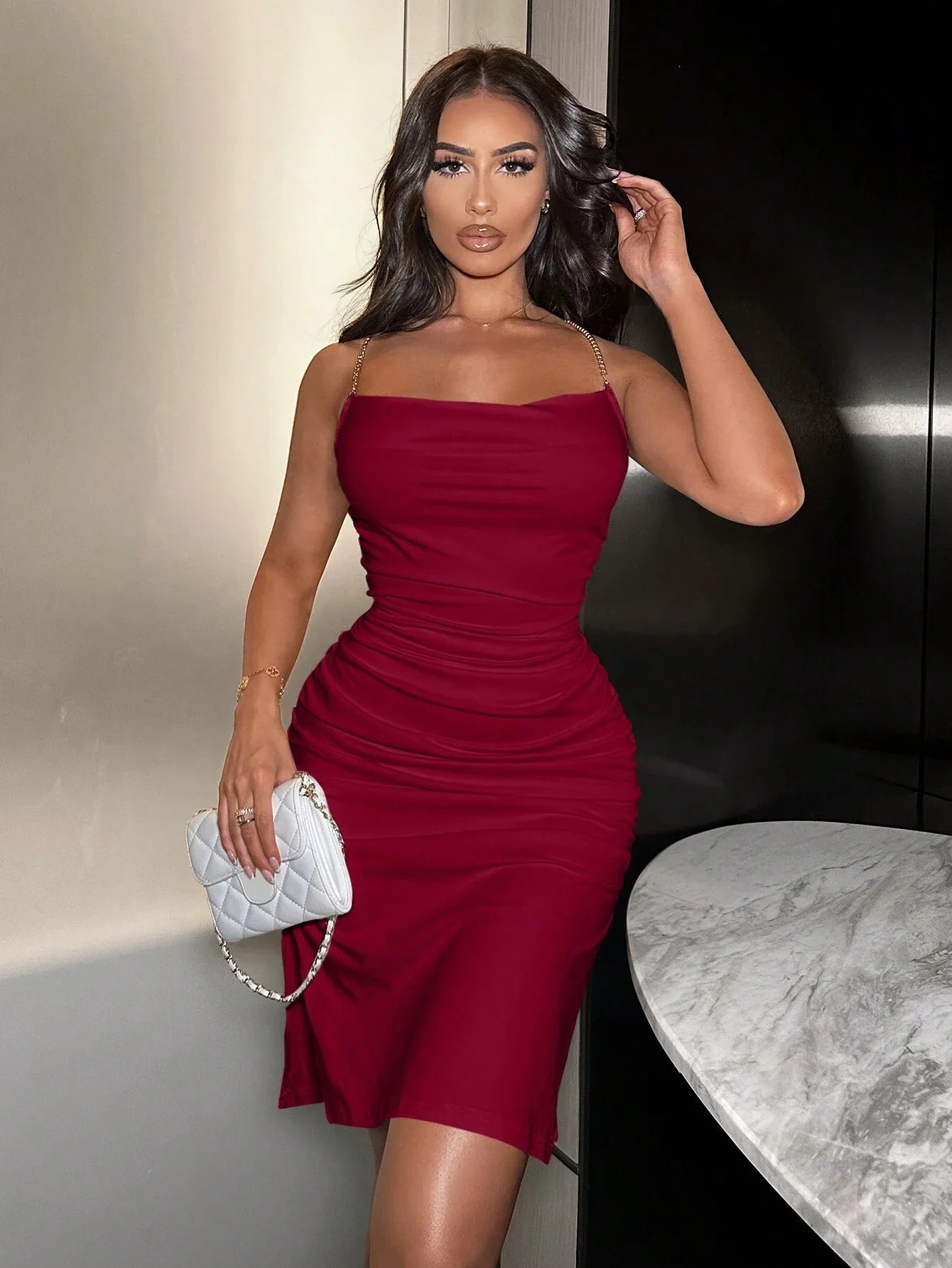  | SHEIN SXY Women's Metal Chain Strap Sexy Pleated Cami Dress | Dress | Shein | OneHub