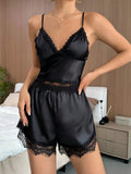  | SHEIN SilkySpell Lace Trim Satin Cami Top & Shorts PJ Set / Pajama Set | Lingerie | Shein | OneHub