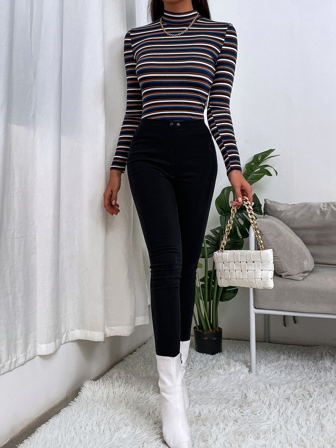  | SHEIN Slayr Colourful Striped Mock Neck Tee | Top | Shein | OneHub