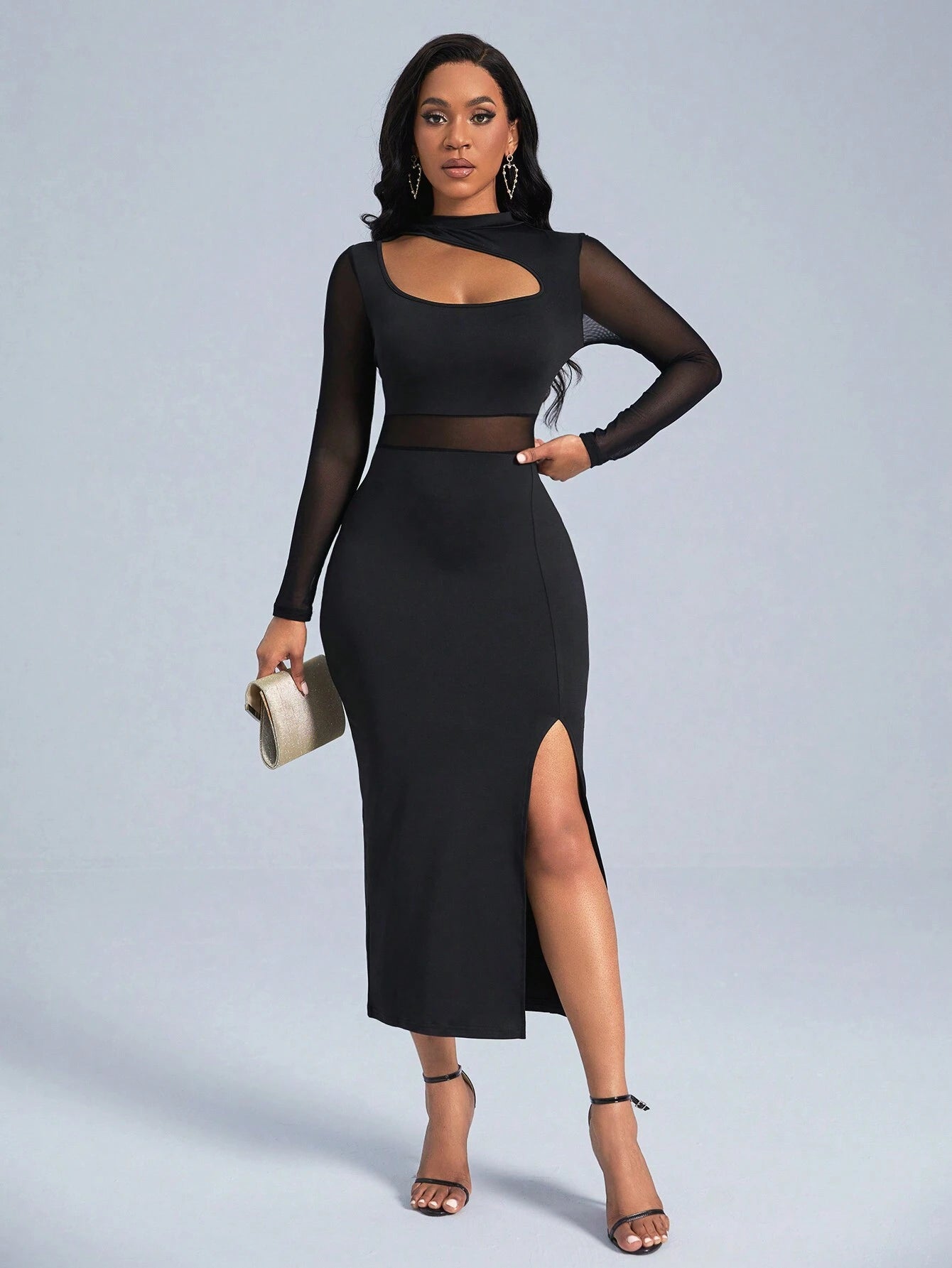 SHEIN Slayr Cut Out Front Contrast Mesh Split Thigh Dress | Dress
