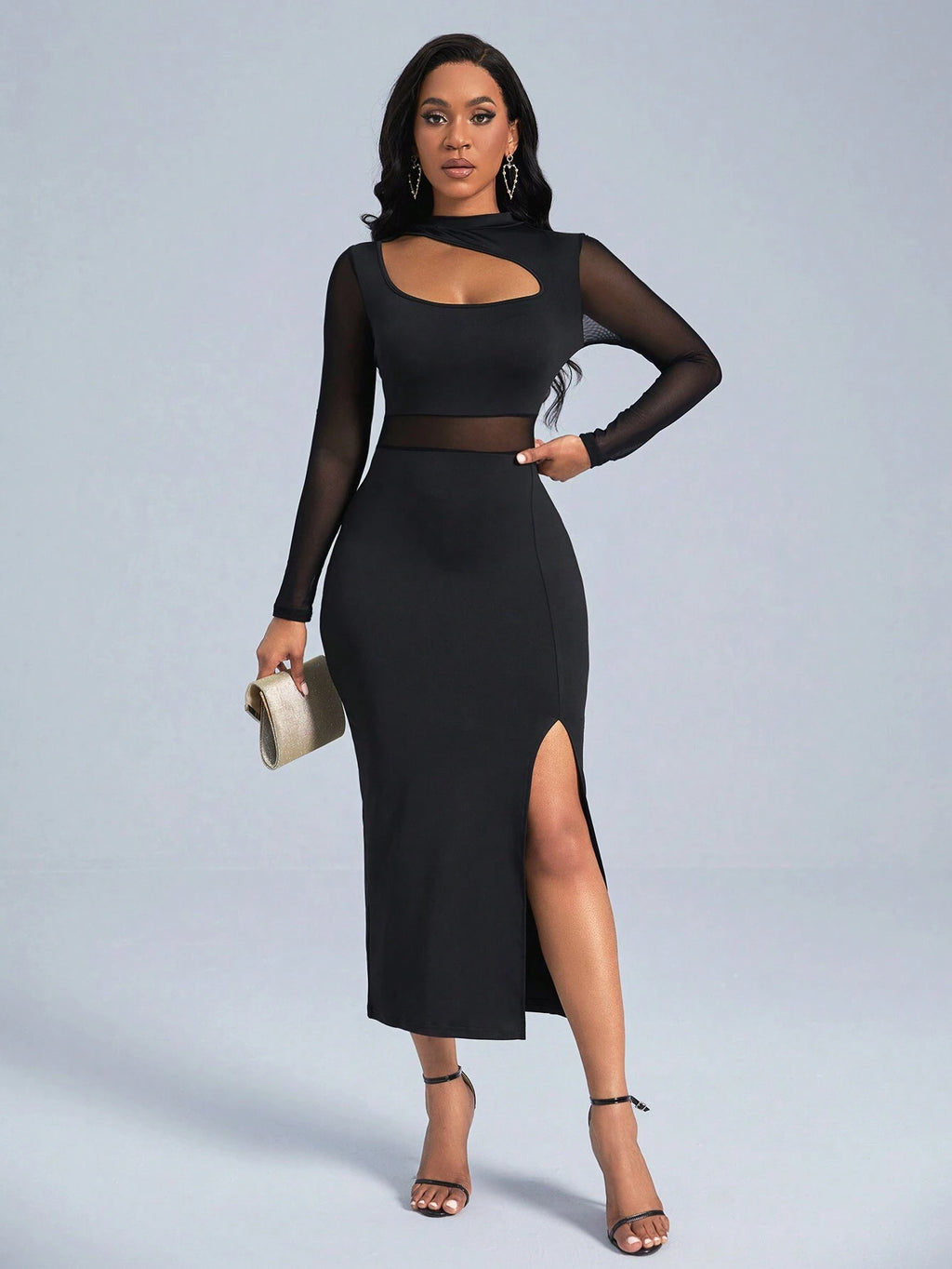 SHEIN Slayr Cut Out Front Contrast Mesh Split Thigh Dress | Dress
