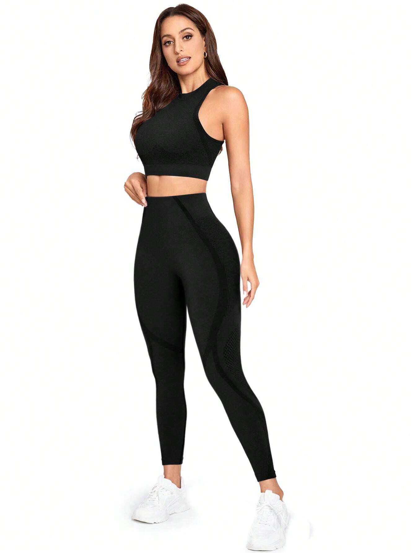  | SHEIN Sport Studio Seamless Solid Color Slim Fit Vest And Long Pants Yoga Sportswear Set | Leggings | Shein | OneHub