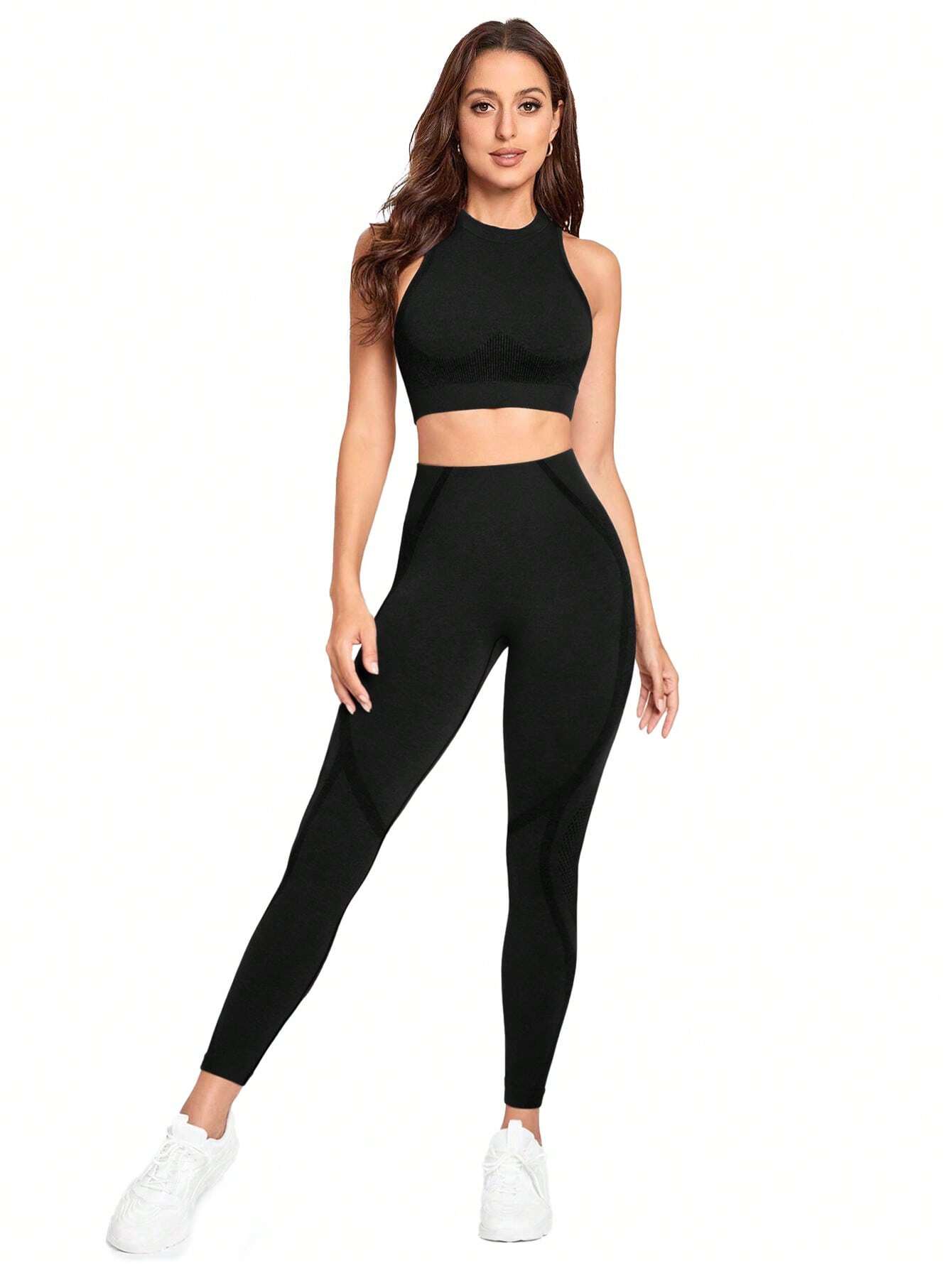  | SHEIN Sport Studio Seamless Solid Color Slim Fit Vest And Long Pants Yoga Sportswear Set | Leggings | Shein | OneHub