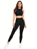  | SHEIN Sport Studio Seamless Solid Color Slim Fit Vest And Long Pants Yoga Sportswear Set | Leggings | Shein | OneHub
