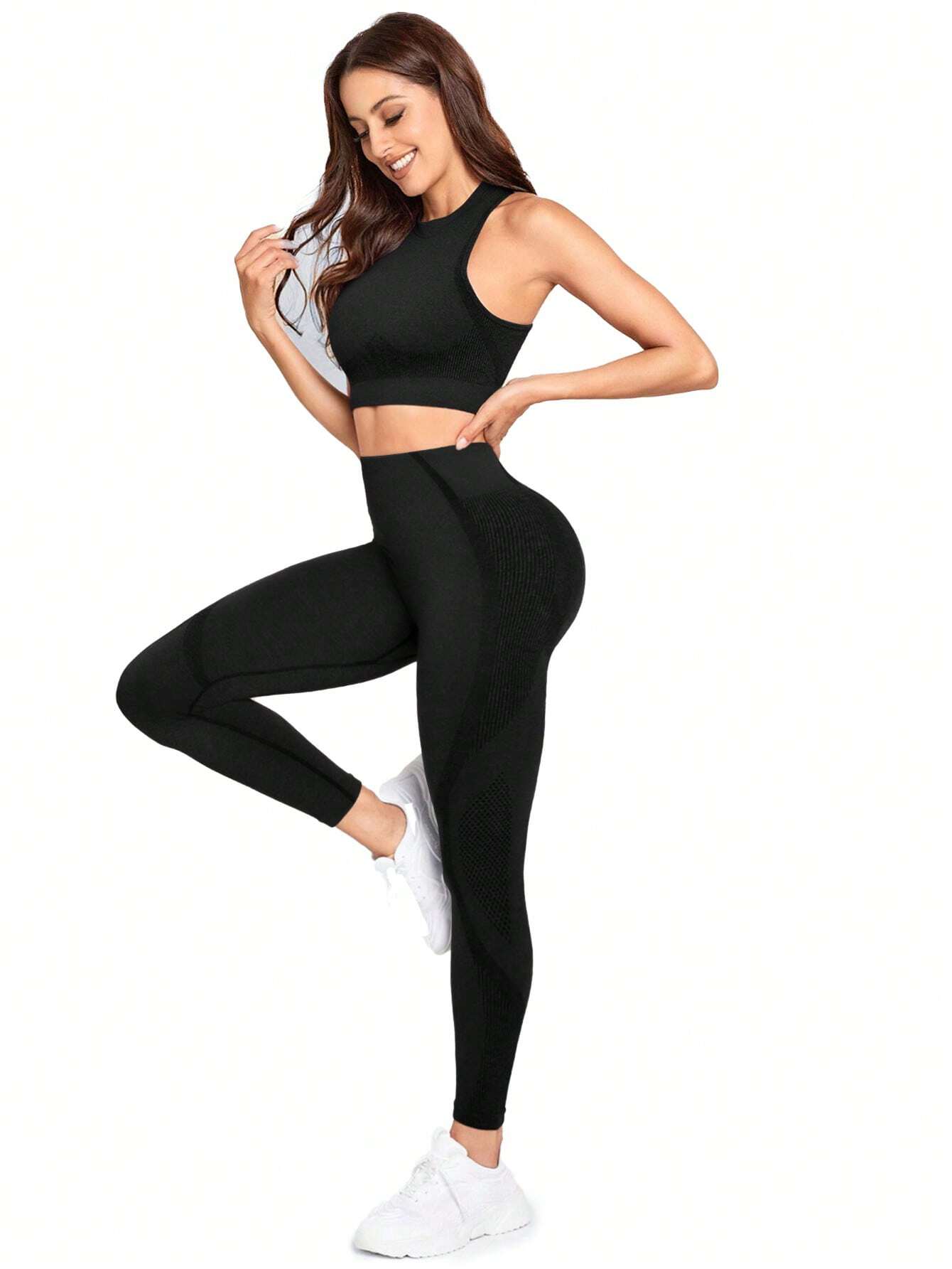  | SHEIN Sport Studio Seamless Solid Color Slim Fit Vest And Long Pants Yoga Sportswear Set | Leggings | Shein | OneHub