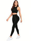  | SHEIN Sport Studio Seamless Solid Color Slim Fit Vest And Long Pants Yoga Sportswear Set | Leggings | Shein | OneHub