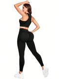  | SHEIN Sport Studio Seamless Solid Color Slim Fit Vest And Long Pants Yoga Sportswear Set | Leggings | Shein | OneHub