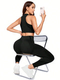  | SHEIN Sport Studio Seamless Solid Color Slim Fit Vest And Long Pants Yoga Sportswear Set | Leggings | Shein | OneHub