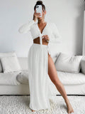  | SHEIN Swim 2pcs/Set Solid Color Cropped Cover Up Top Wrapped Cover Up Skirt, For Vocation,Summer Beach | Lingerie | Shein | OneHub