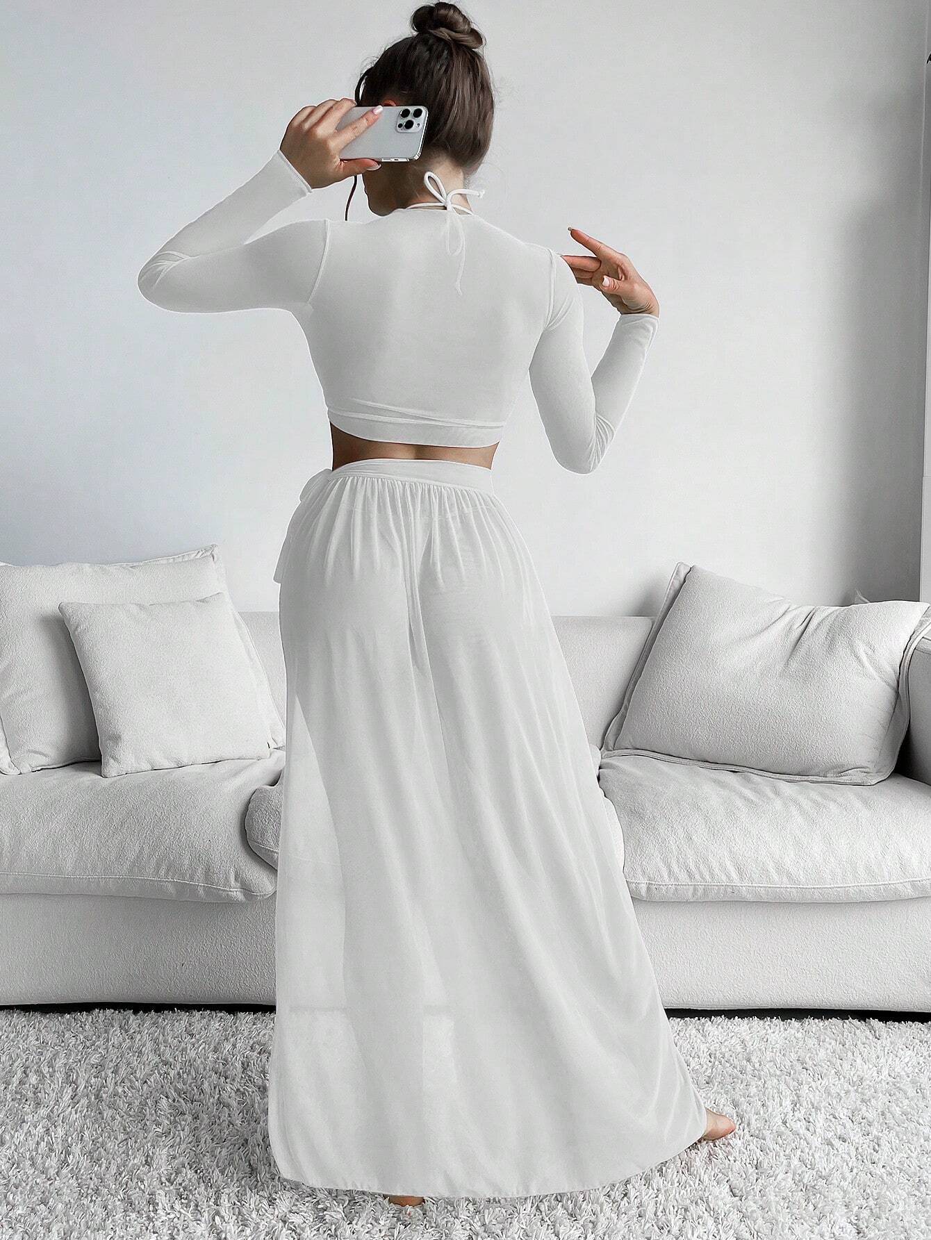  | SHEIN Swim 2pcs/Set Solid Color Cropped Cover Up Top Wrapped Cover Up Skirt, For Vocation,Summer Beach | Lingerie | Shein | OneHub