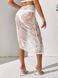  | SHEIN Swim Summer Beach Flower Embroidery Lotus Leaf Hem Cover Up Skirt | Skirt | Shein | OneHub