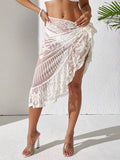  | SHEIN Swim Summer Beach Flower Embroidery Lotus Leaf Hem Cover Up Skirt | Skirt | Shein | OneHub