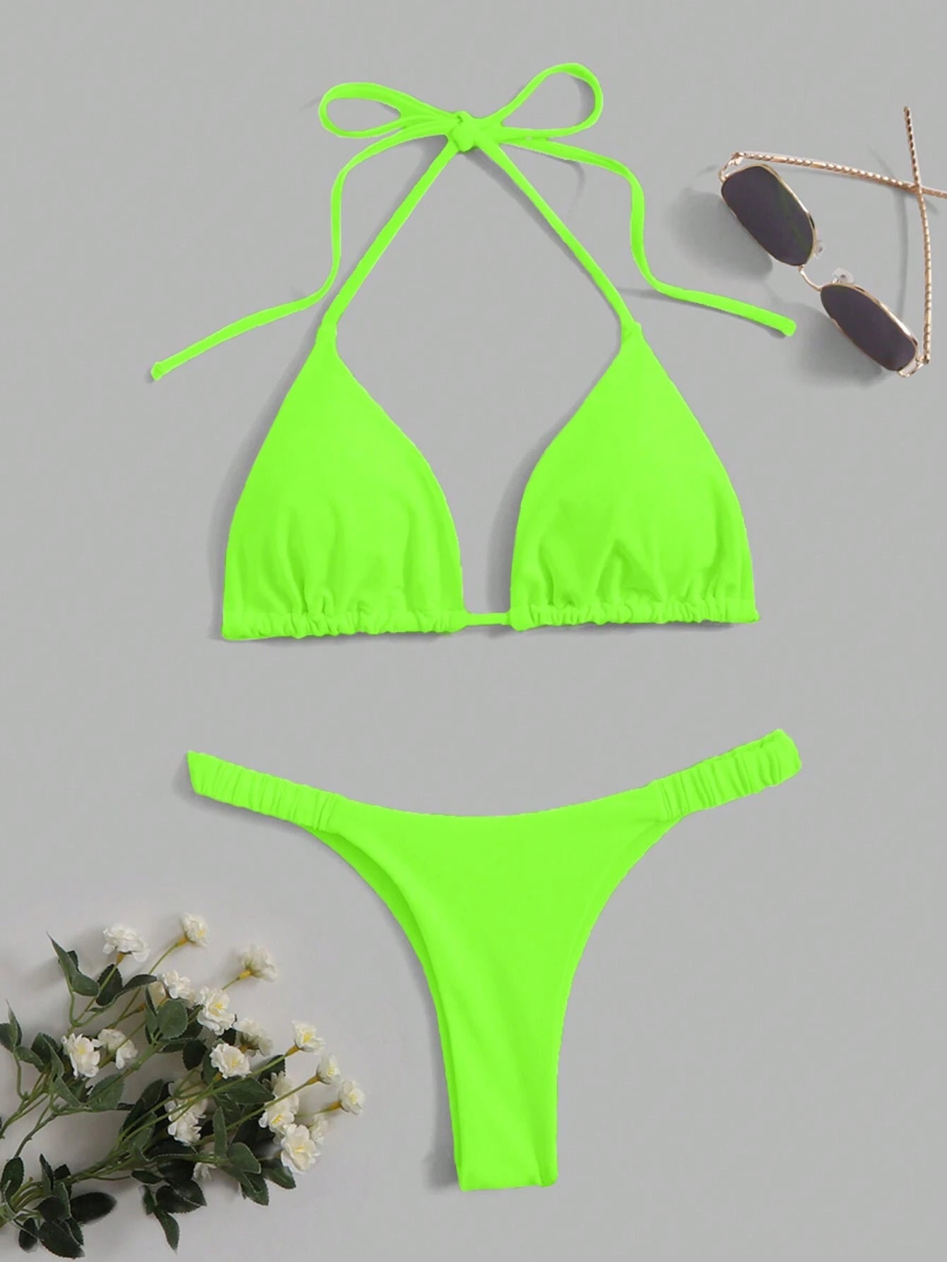  | SHEIN Swim Summer Beach Solid Triangle Halter Bikini Set | Lingerie | Shein | OneHub