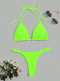  | SHEIN Swim Summer Beach Solid Triangle Halter Bikini Set | Lingerie | Shein | OneHub