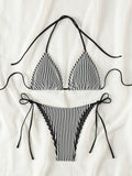 SHEIN Swim Summer Beach Women's Striped Halterneck Separate Swimsuit With Ties
