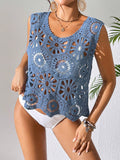  | SHEIN Swim Summer Vacation Solid Color Knitted Hollow-Out Sleeveless Cover Up Top,Summer Beach | Lingerie | Shein | OneHub