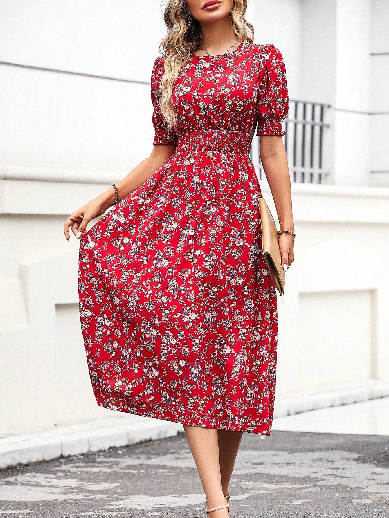 shein dress red SHEIN BAE Elegant Long Sleeve Floor Length Minimalist Backless Red Dress, Suitable For Daily Dates, Outings, Clubs, Parties, And Gatherings