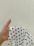 SHEIN Unity White And Black Polka Dot Lace Trim Heart Neck Puff Sleeve Ruched Waist A-Line Midi Dress,Elegant Summer Holiday Vacation Holiday For Ladies