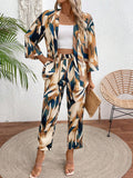  | SHEIN VCAY Leaf Print Casual Kimono-Style Summer 2pcs Set | Top and Pant Set | Shein | OneHub