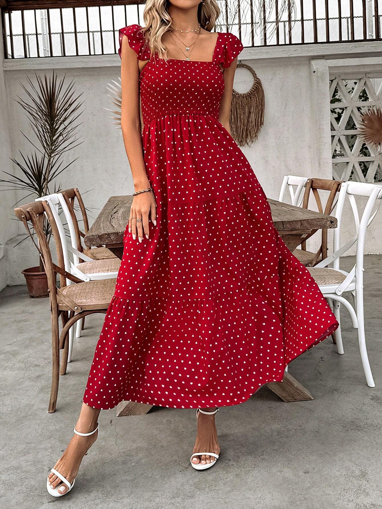  | SHEIN VCAY Women's Square Neck Polka Dot Flare Sleeve Dress | Dress | Shein | OneHub