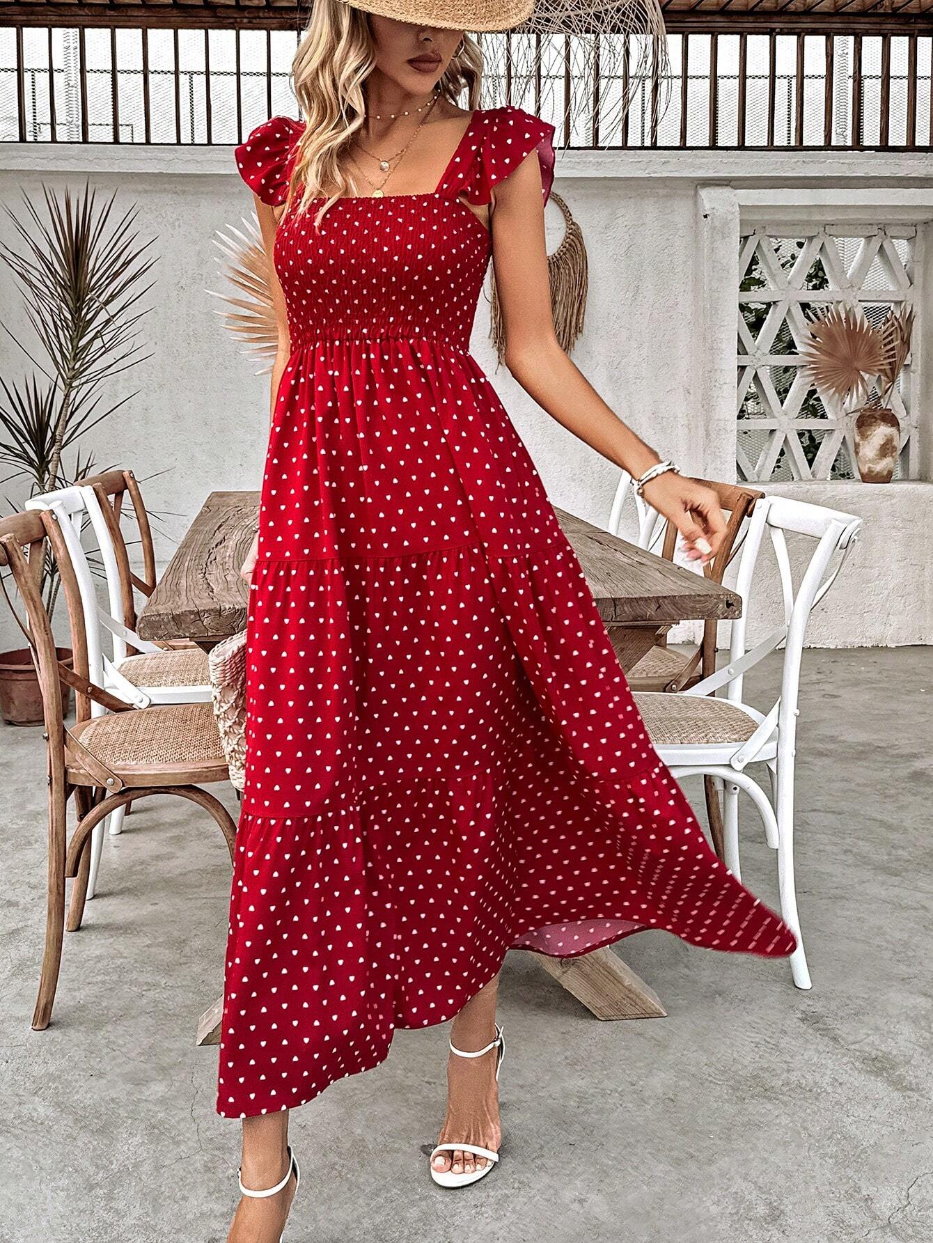  | SHEIN VCAY Women's Square Neck Polka Dot Flare Sleeve Dress | Dress | Shein | OneHub