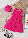 SHEIN Valentine's Day Baby Girl Allover Heart Print Shirt Dress & Hat