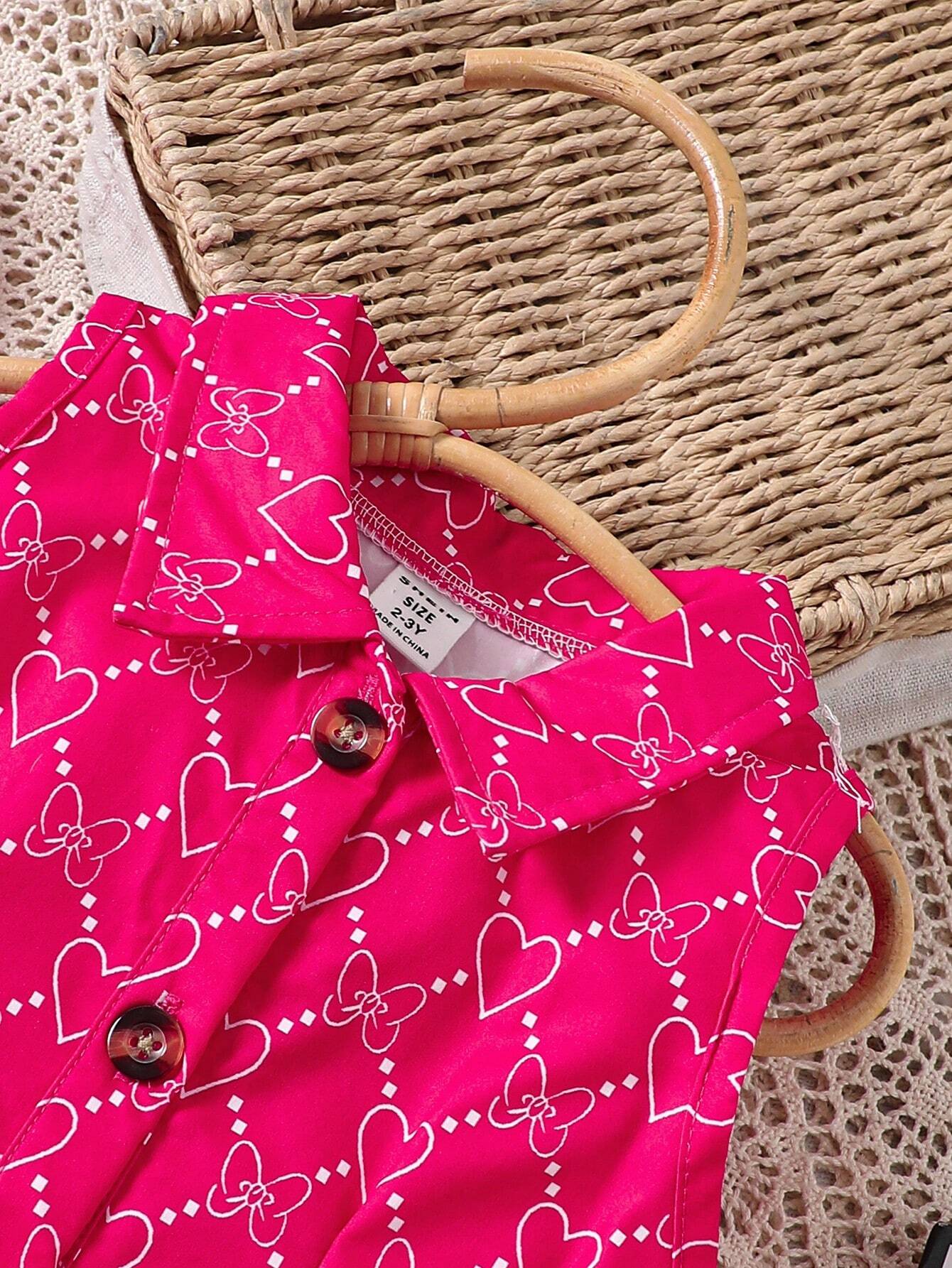 SHEIN Valentine's Day Baby Girl Allover Heart Print Shirt Dress & Hat