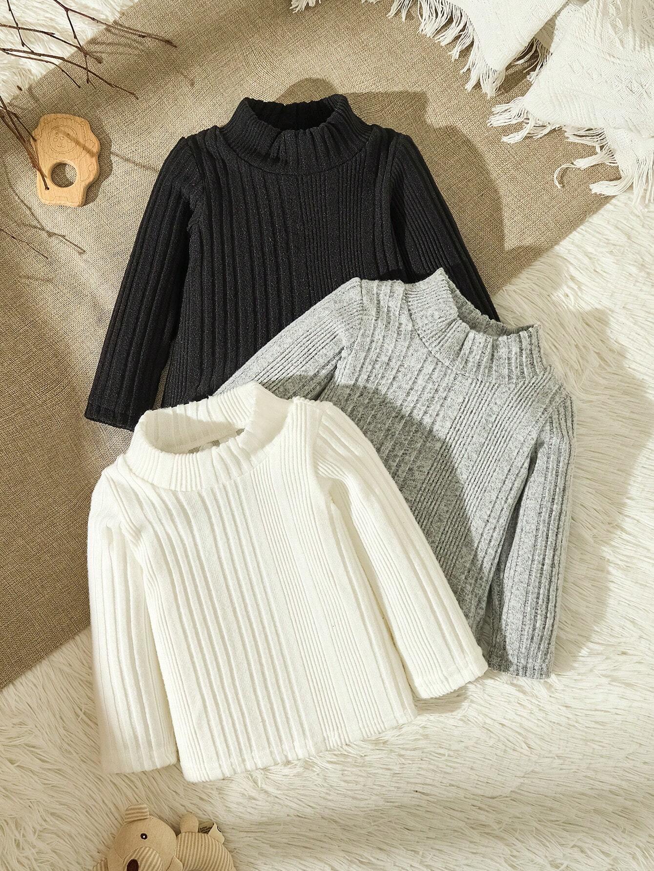  | SHEIN Vintaside Kids 3pcs Baby Boy Winter Thick Knitted Daily Casual Sports Tops Set In Black, White And Gray | Dress | Shein | OneHub