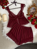 SHEIN Women's Mesh Underwire Thin Cup Sexy Lingerie Set Valentine's