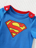 SHEIN SUPERMAN X Cozy Pixies Newborn Baby Boy Graphic Round Neck Short Sleeve Bodysuit&Solid Color Cape 2pcs Set Superhero Cartoon Clothes Character