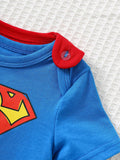 SHEIN SUPERMAN X Cozy Pixies Newborn Baby Boy Graphic Round Neck Short Sleeve Bodysuit&Solid Color Cape 2pcs Set Superhero Cartoon Clothes Character