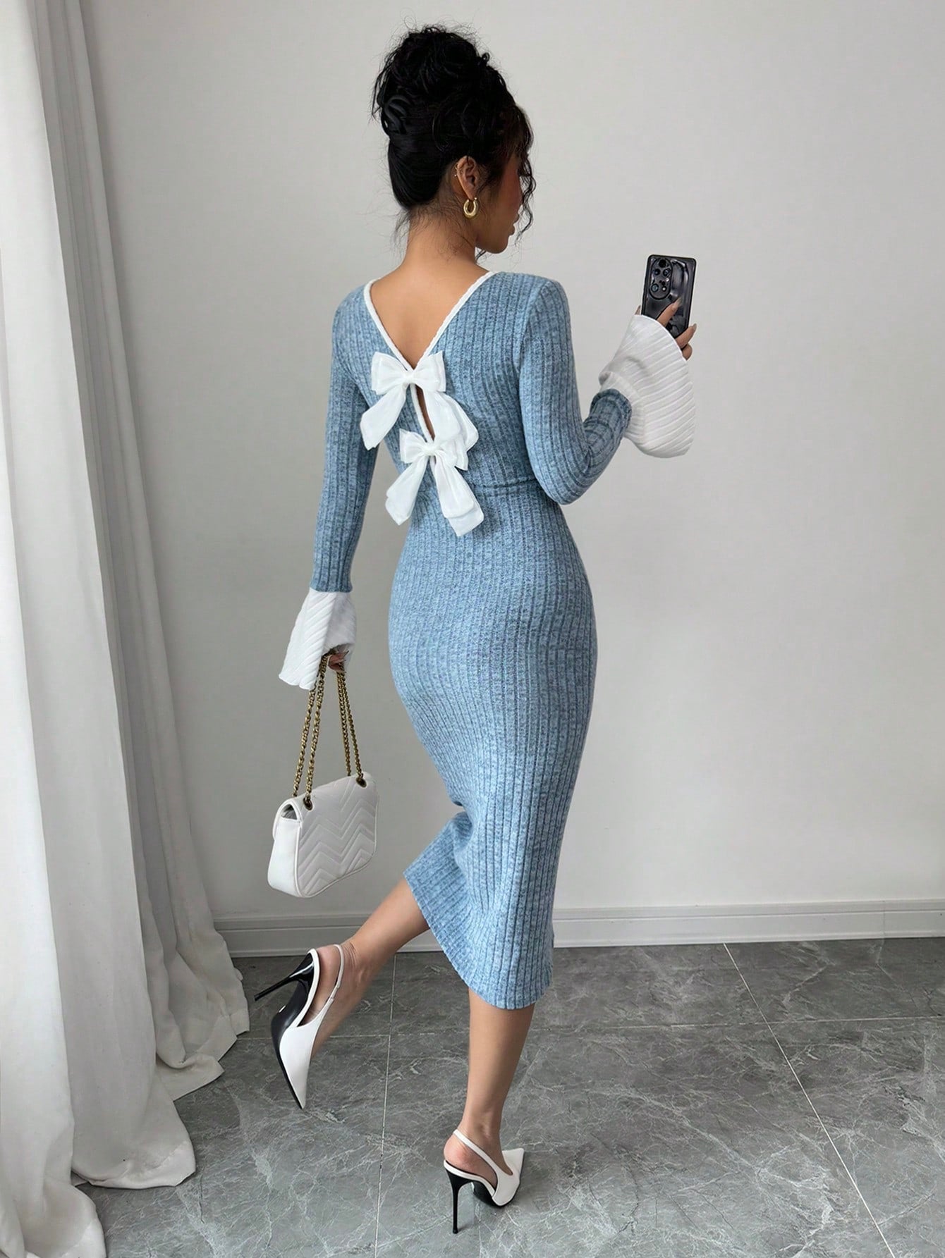 SHEIN Selianne Elegant Sexy Open Back Bowknot Fitted Dress, Autumn/Win | Dress SHEIN Selianne Elegant Sexy Open Back Bowknot Fitted Dress, Autumn/Win | Dress