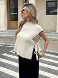 SHEIN Serisse Women's Casual Color Block Trim Side Slit Tie-Up Sweater Vest