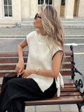 SHEIN Serisse Women's Casual Color Block Trim Side Slit Tie-Up Sweater Vest