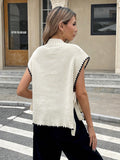 SHEIN Serisse Women's Casual Color Block Trim Side Slit Tie-Up Sweater Vest