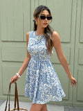 SHEIN Serisse Women's Vacation Floral Print Backless Bow Sleeveless Mini Dress,Bohemian Clothes Summer Beach Holiday Resort