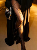 SHEIN Sheer Tights With Criss-Cross Diamond Pattern, Slimming Design, Black Pantyhose For Spring And Summer