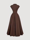 SHEIN Skyraze Women's Coffee Brown High Neck Long Knit Dress,Autumn Elegant Dinner Date,Wedding Guest Dress For Women,Valentine's Day,Tea Party Outfit,Birthday