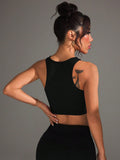 SHEIN Slayform Solid Color Mesh Patchwork Criss-Cross Wrap Sports Bra
